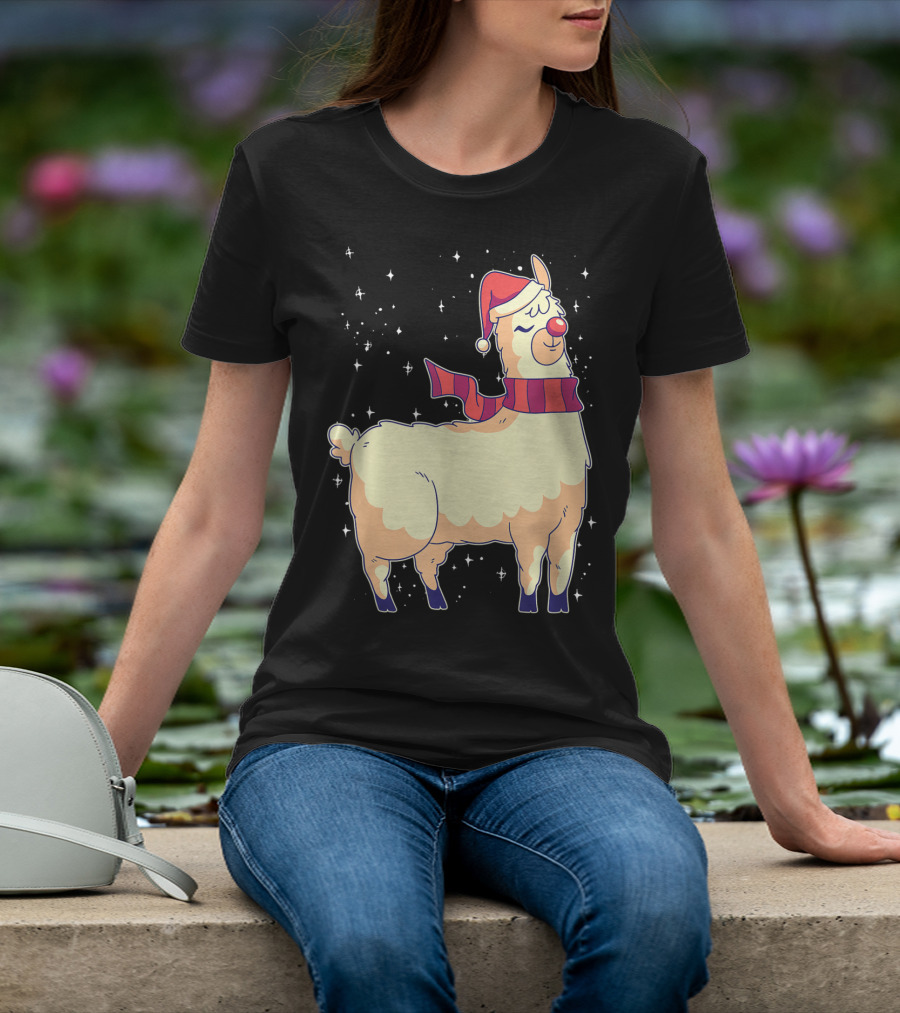 Llama Alpaca Reindeer Santa Claus Christmas Holiday T-Shirt