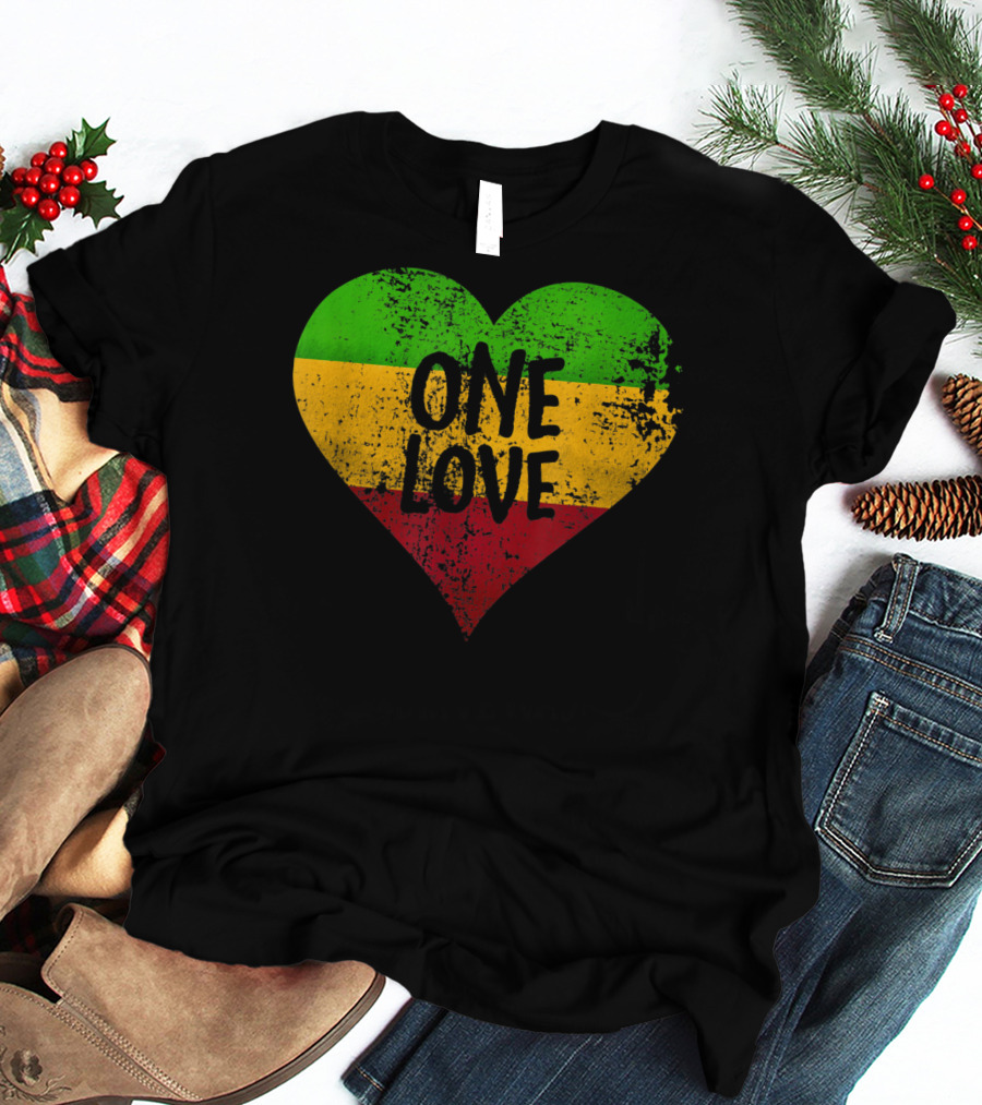One Love Heart Rastafari Colors Jamaica T-Shirt