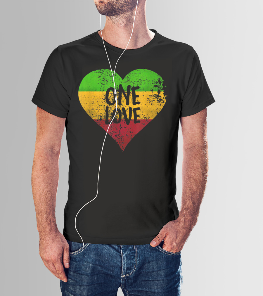 One Love Heart Rastafari Colors Jamaica T-Shirt