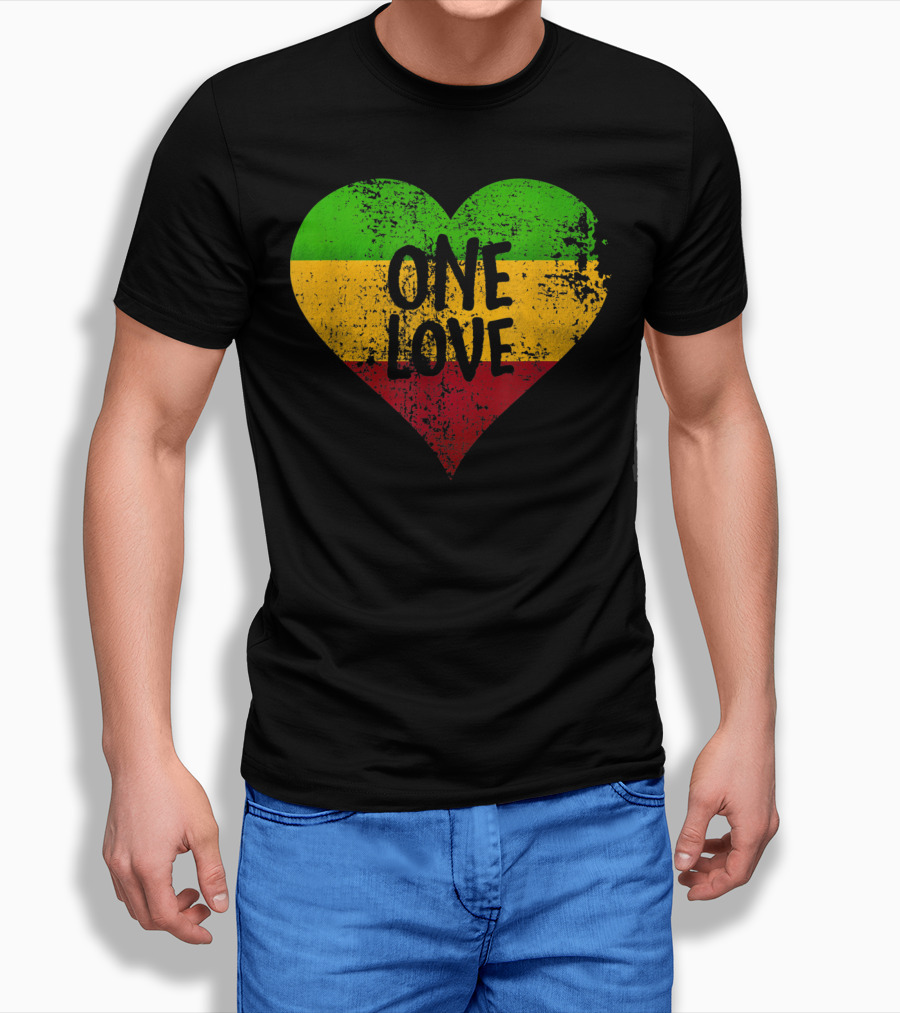 One Love Heart Rastafari Colors Jamaica T-Shirt