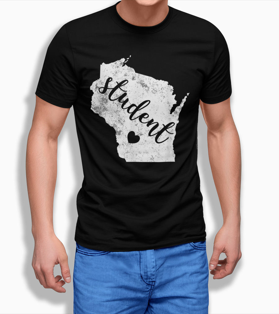 Student Red For Ed Wisconsin Public Education Map Heart T-Shirt