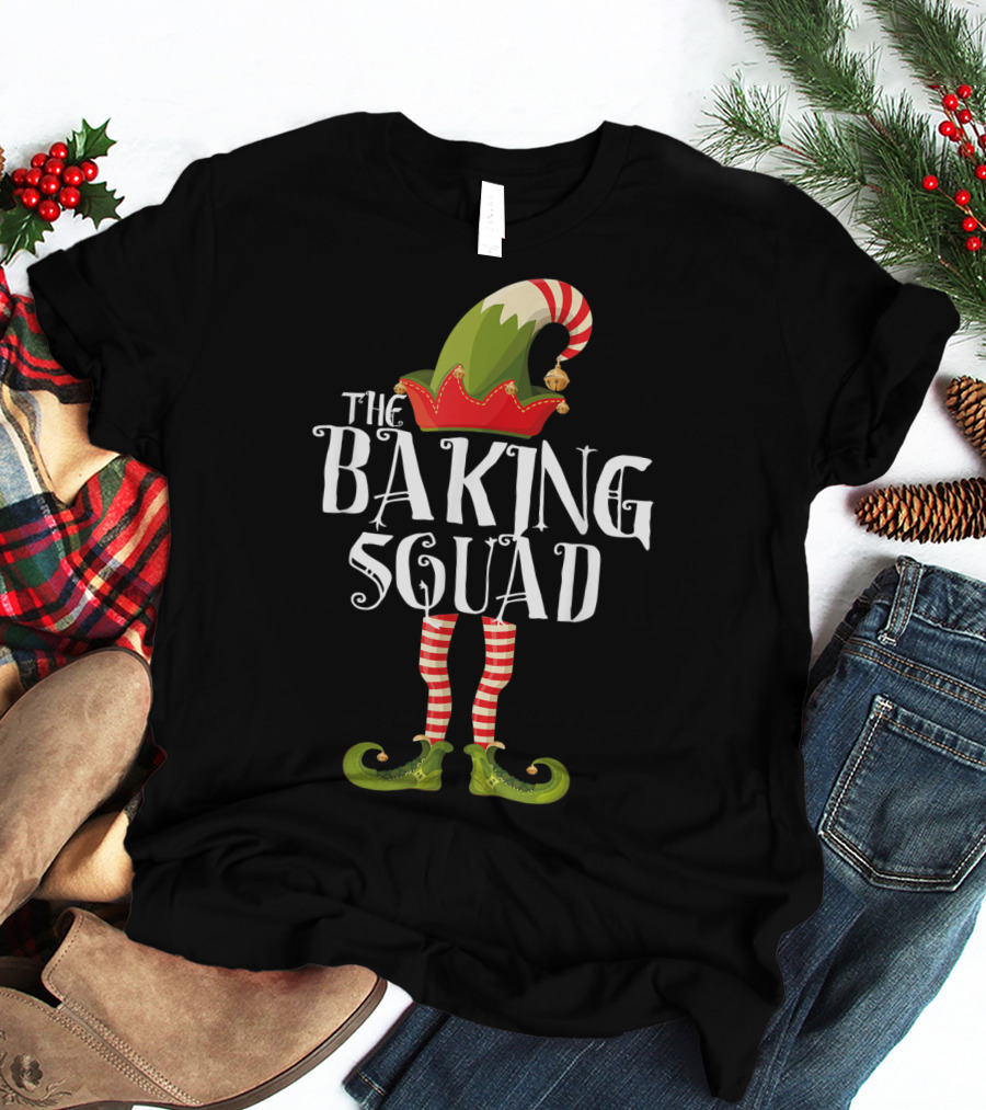 The Baking Squad Elf In Striped Stockings And Festive Hat T-Shirt