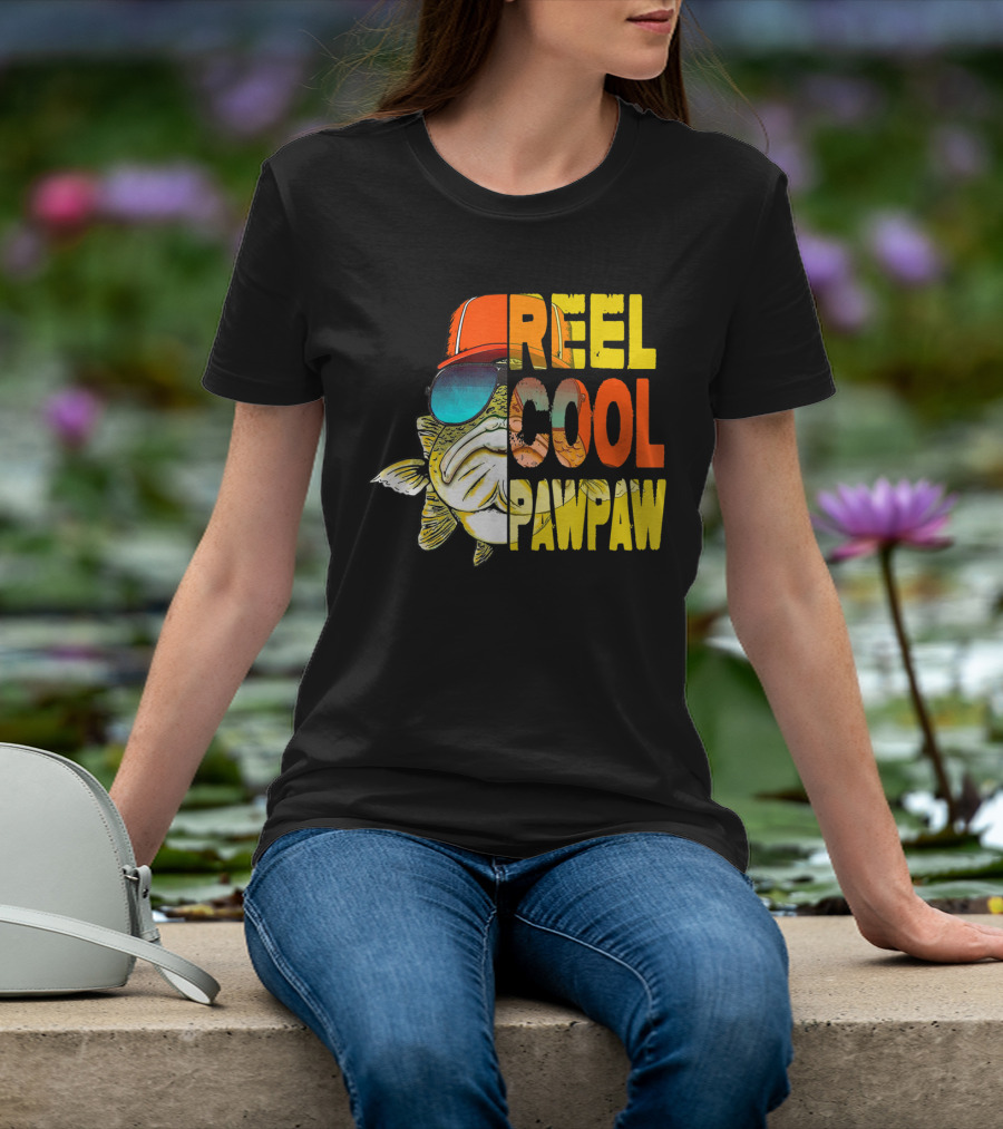 Father's Day Fishing Reel Cool Pawpaw Retro Fish Sunglasses And Hat T-Shirt