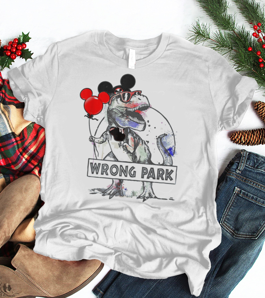 Wrong Park Funny Rex With Mouse Ears And Balloon T-Shirt