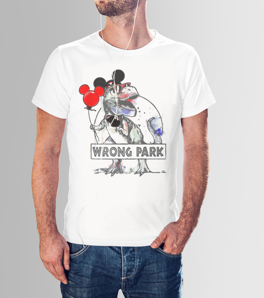 Wrong Park Funny Rex With Mouse Ears And Balloon T-Shirt