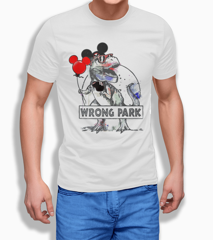 Wrong Park Funny Rex With Mouse Ears And Balloon T-Shirt