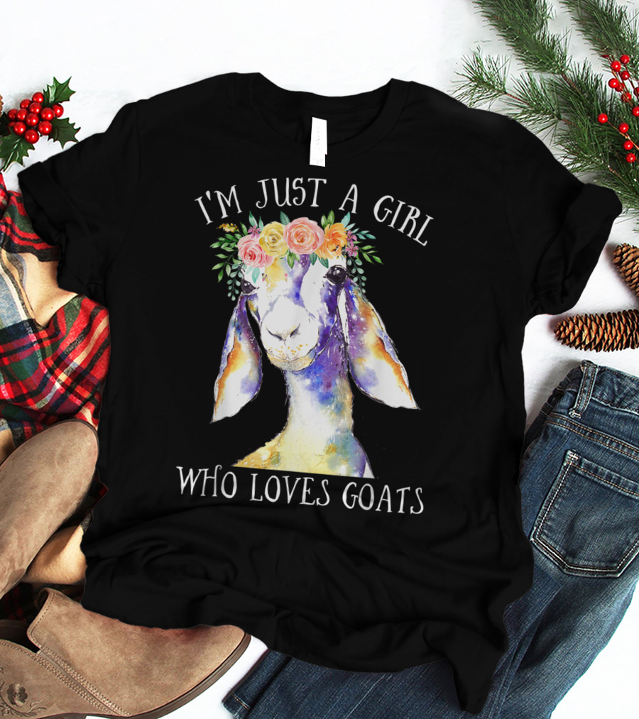 I'm Just A Girl Who Loves Goats Floral Paint Flower Crown T-Shirt