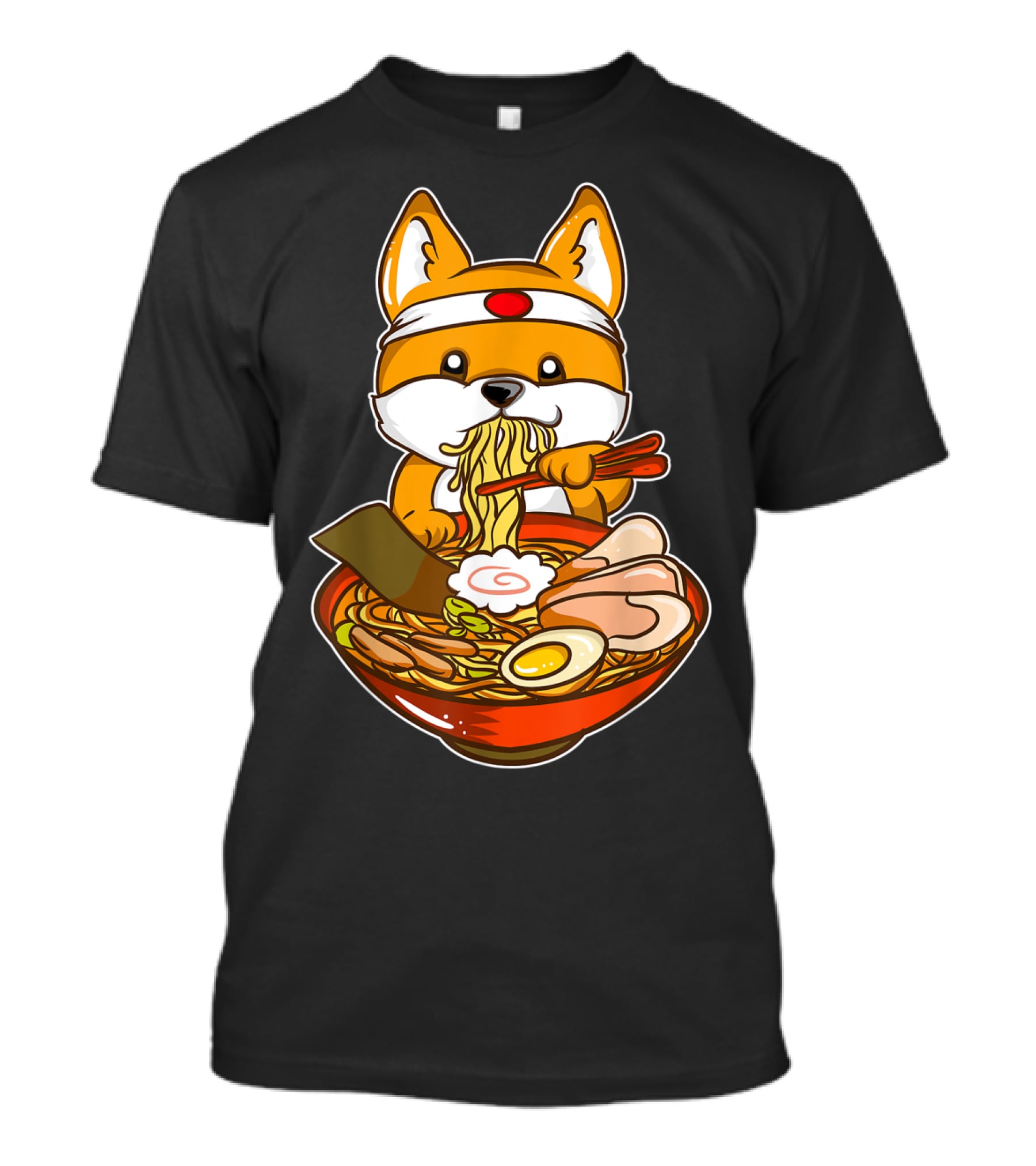 Kawaii Japanese Anime Shiba Inu Enjoying Ramen Bowl T-Shirt