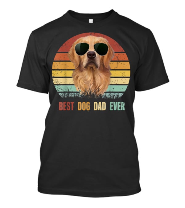 Best Dog Dad Ever Golden Retriever Vintage Sunglasses T-Shirt
