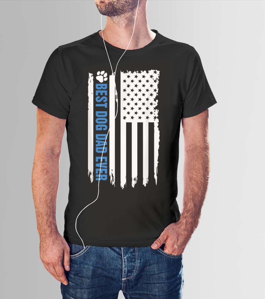 Best Dog Dad Ever Paw Print American Flag T-Shirt