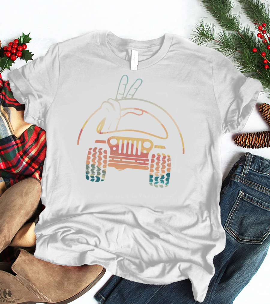 Jeep Wave Peace Sign Retro Vintage Look T-Shirt