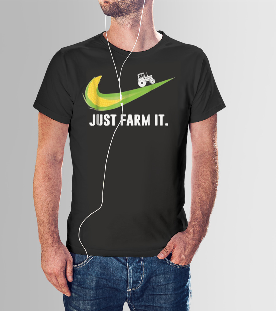 Just Farm It Maize Farmer Corn Tractor Swoosh T-Shirt