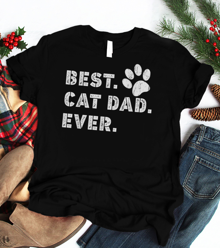 Best Cat Dad Ever Father's Day Mens Paw Prints T-Shirt