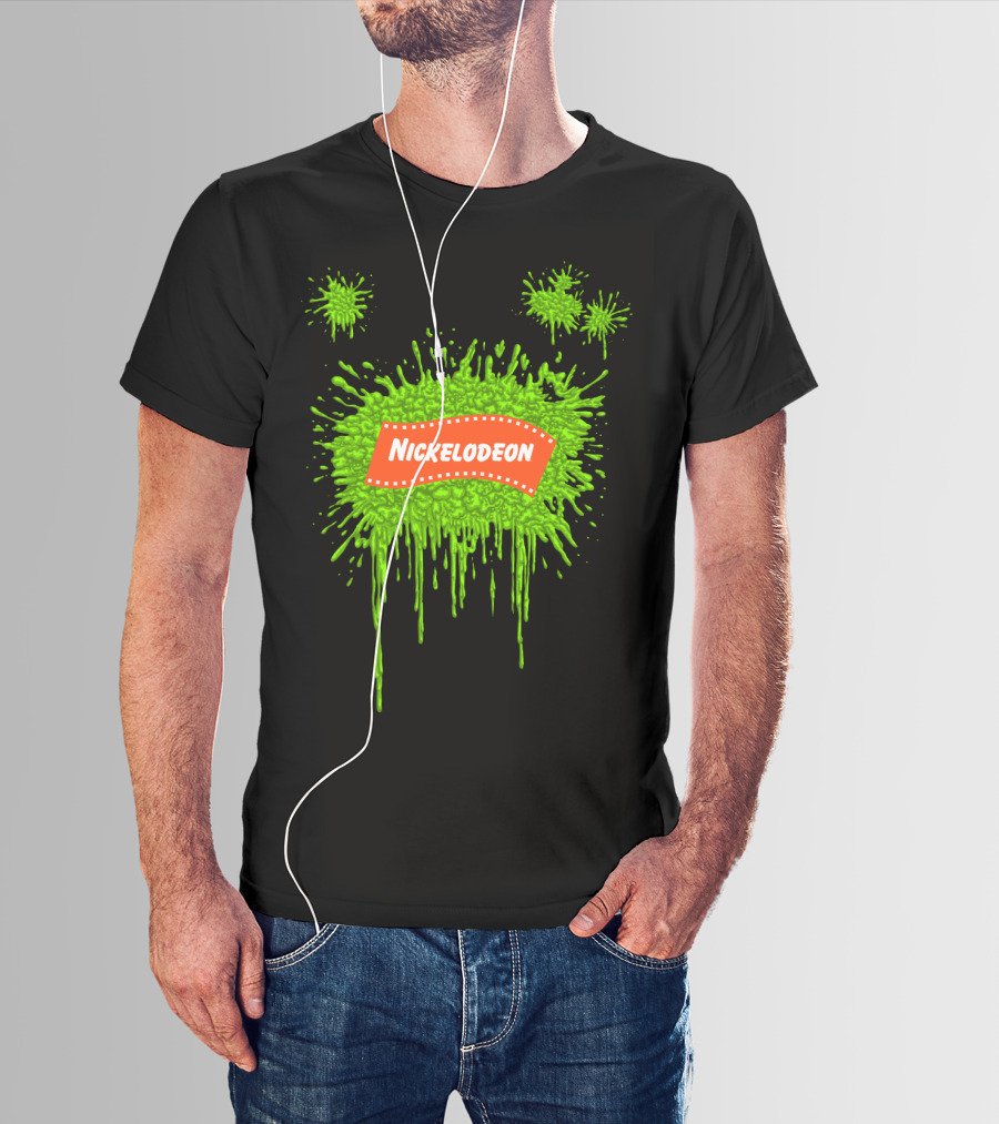 Nickelodeon Classic Green Slime Splat Logo With Orange Text T-Shirt