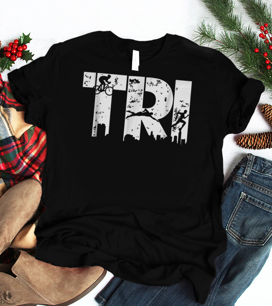 Triathlon Endurance Sports Triathlete Cycling Swimming Running Skyline T-Shirt