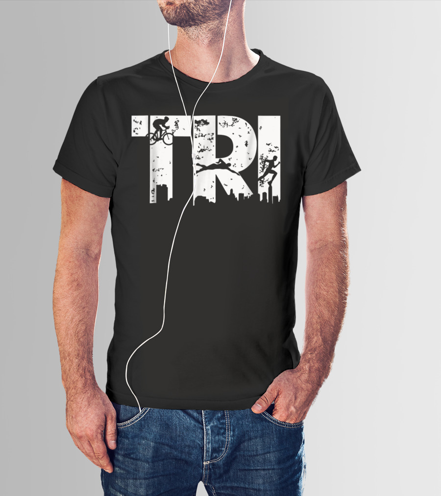 Triathlon Endurance Sports Triathlete Cycling Swimming Running Skyline T-Shirt