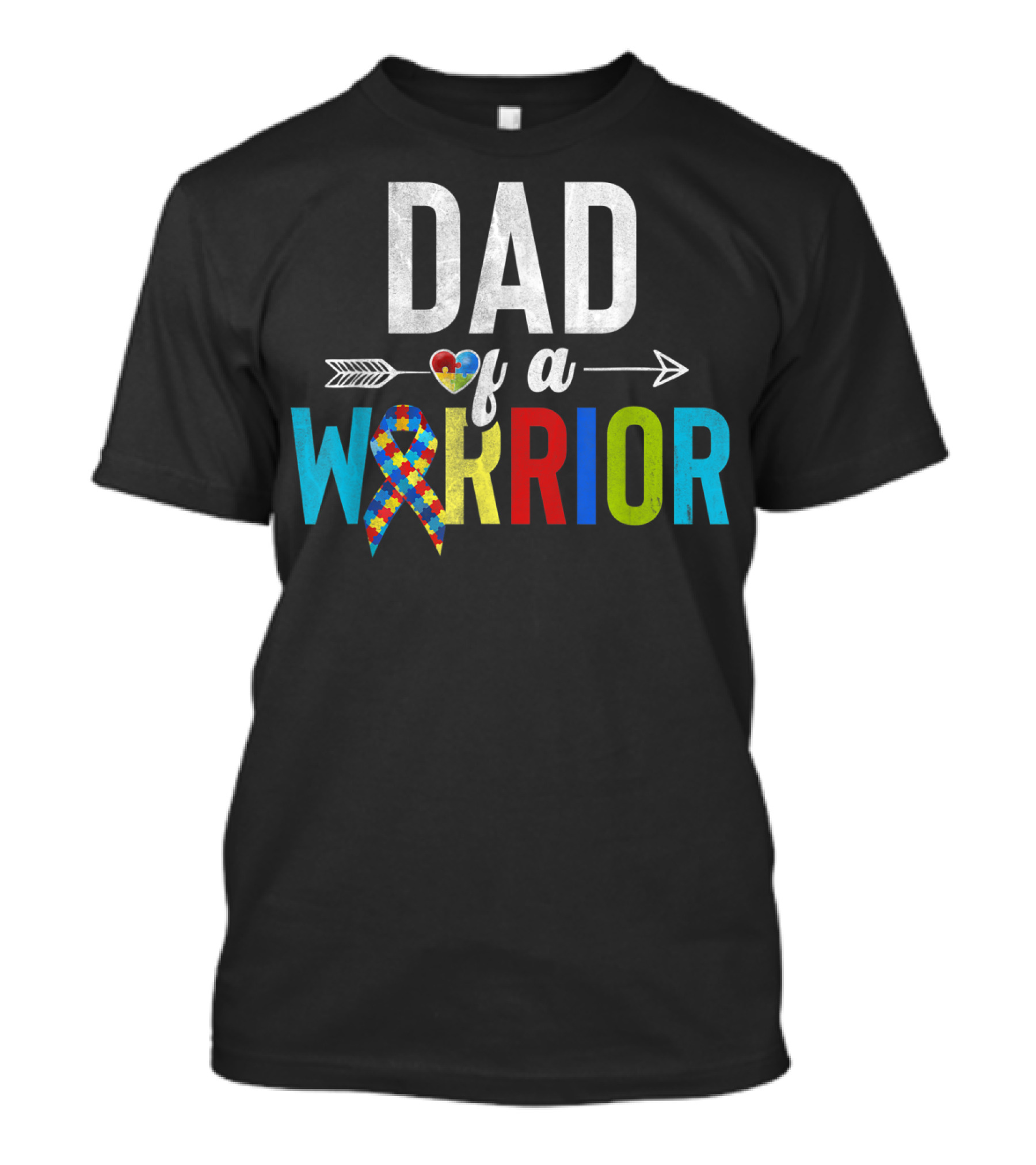 Dad Of A Warrior Autism Awareness Ribbon Heart Arrow T-Shirt
