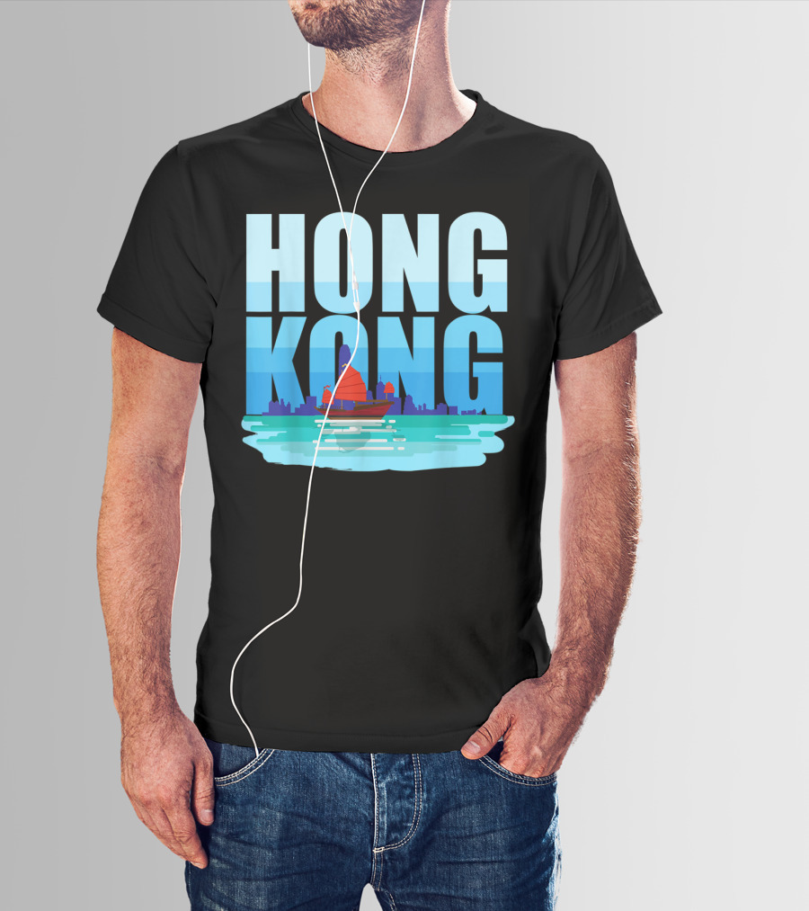 Hong Kong Skyline With Junk Boat HK Lover T-Shirt