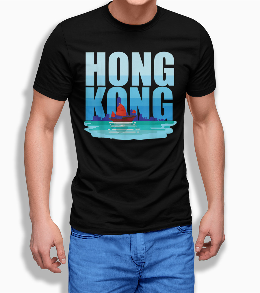 Hong Kong Skyline With Junk Boat HK Lover T-Shirt