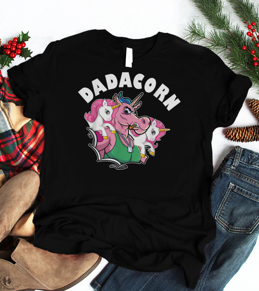 DADACORN Mens Funny Twin Dad Unicorn T-Shirt
