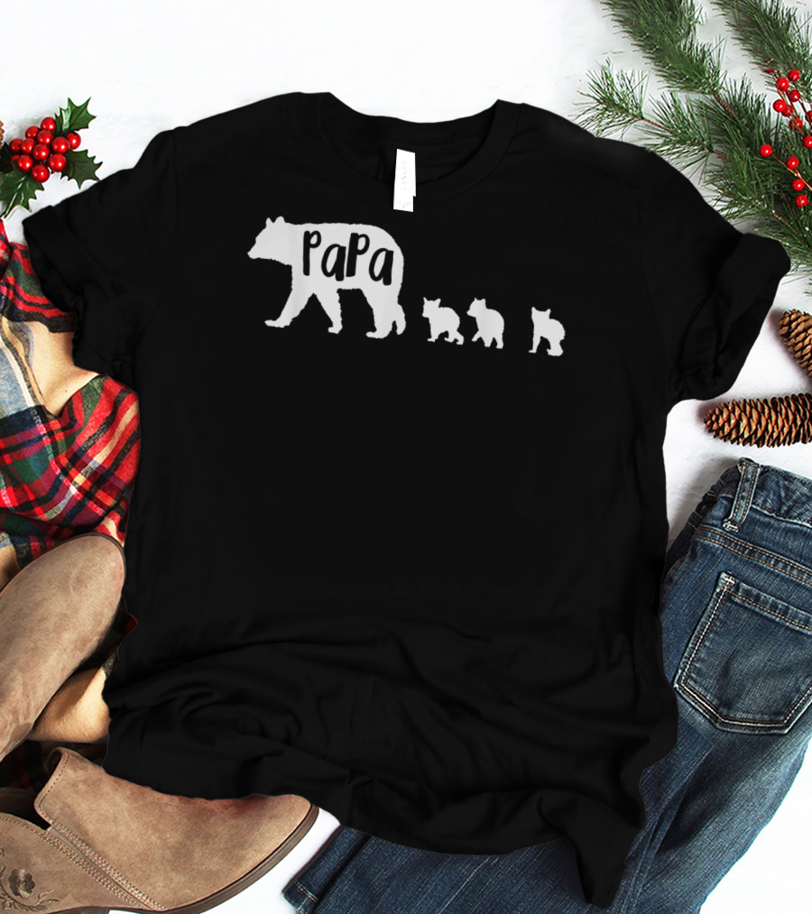 Papa Bear With Three Cubs Father Dad Family T-Shirt