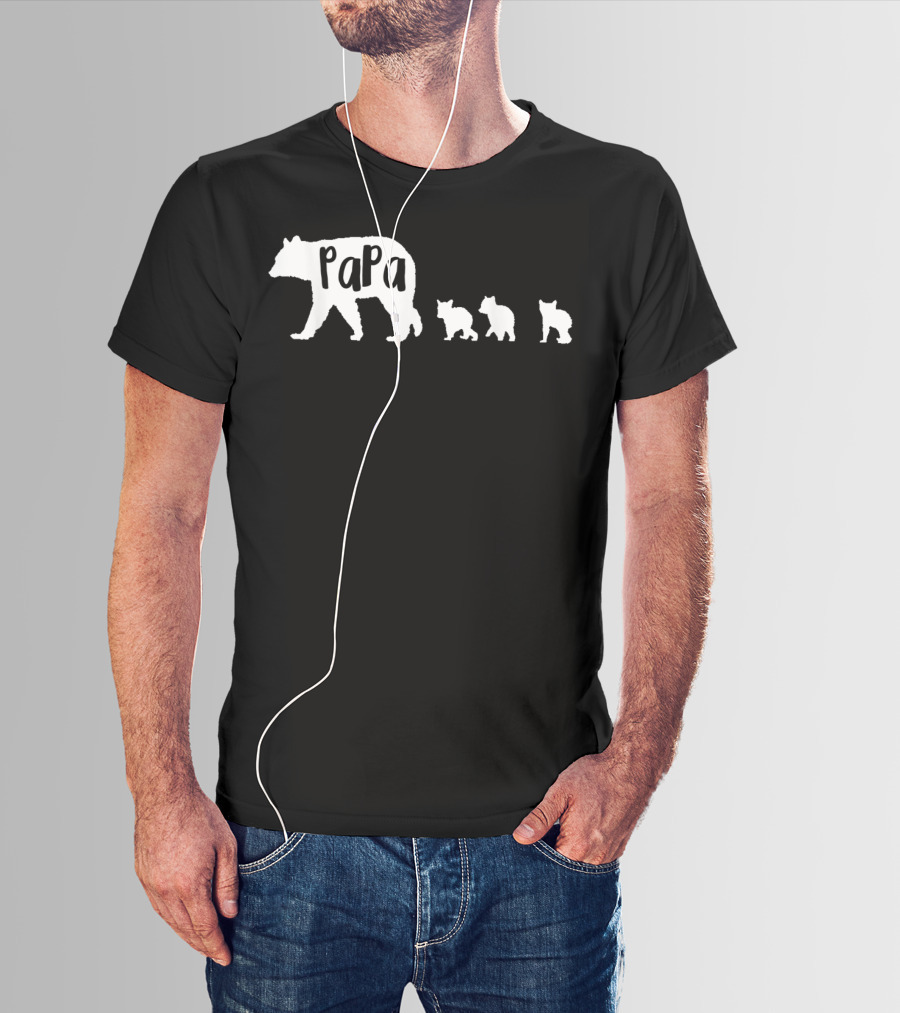 Papa Bear With Three Cubs Father Dad Family T-Shirt