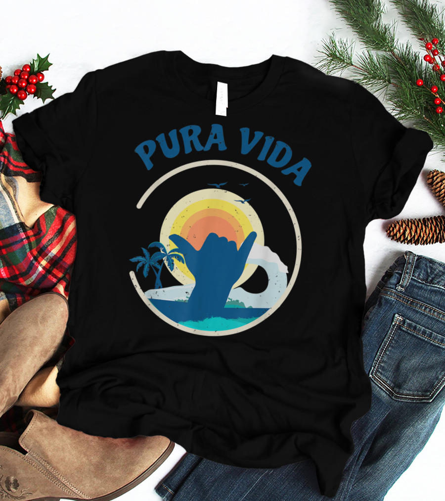 Pura Vida Costa Rica Surfing Vacation Sunset Beach Scene T-Shirt