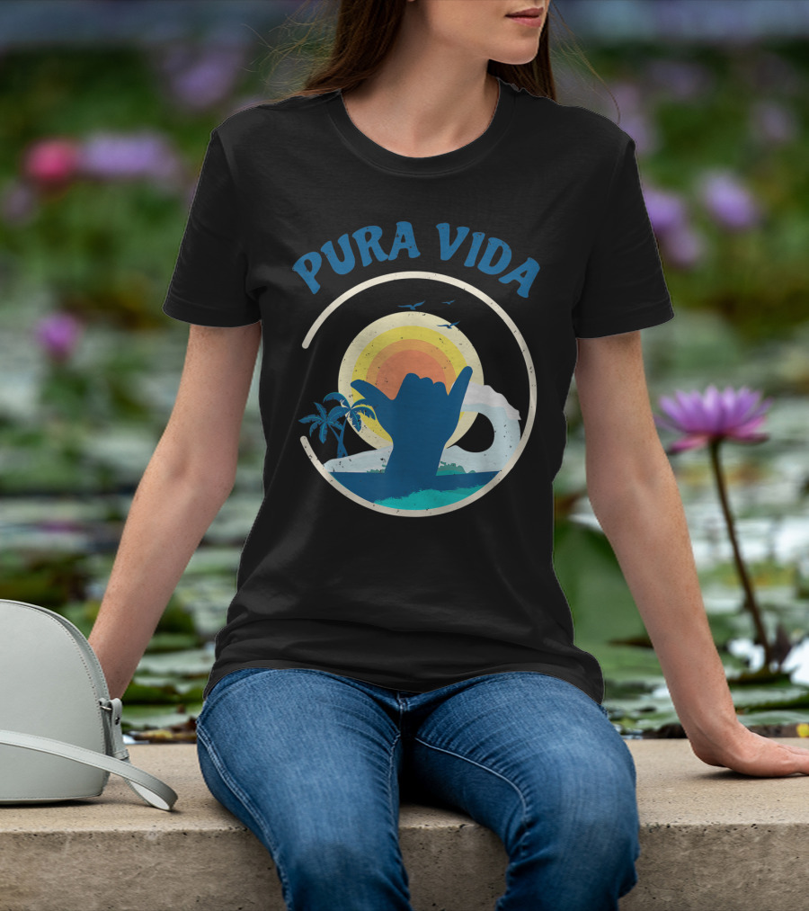 Pura Vida Costa Rica Surfing Vacation Sunset Beach Scene T-Shirt