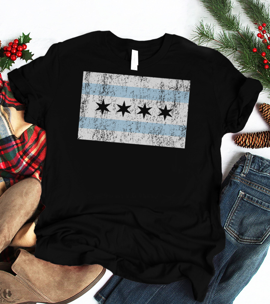 Distressed Vintage Chicago Flag With Grunge Texture T-Shirt