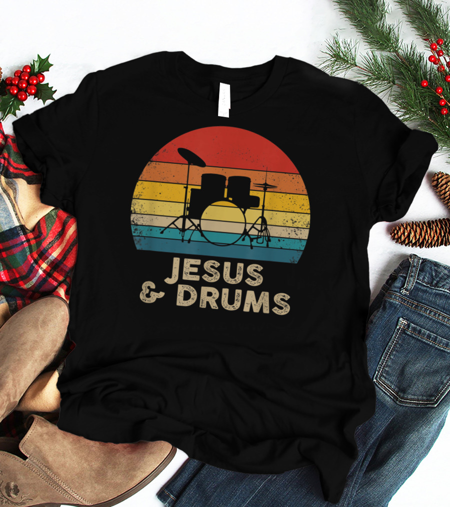 Jesus And Drums Retro Christian Worship Drummer T-Shirt