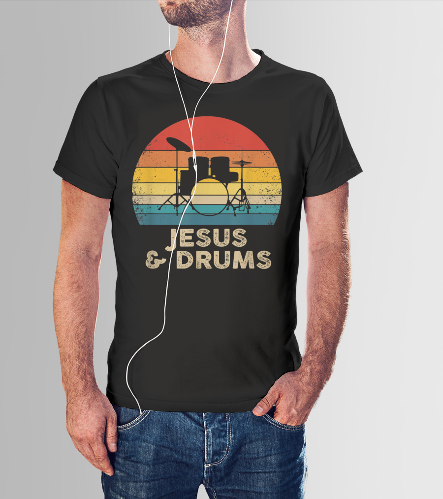 Jesus And Drums Retro Christian Worship Drummer T-Shirt