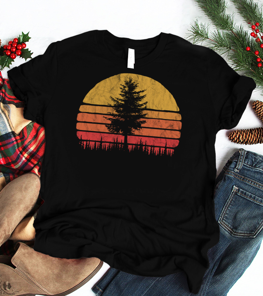Retro Sun Minimalist Pine Tree Scenic T-Shirt