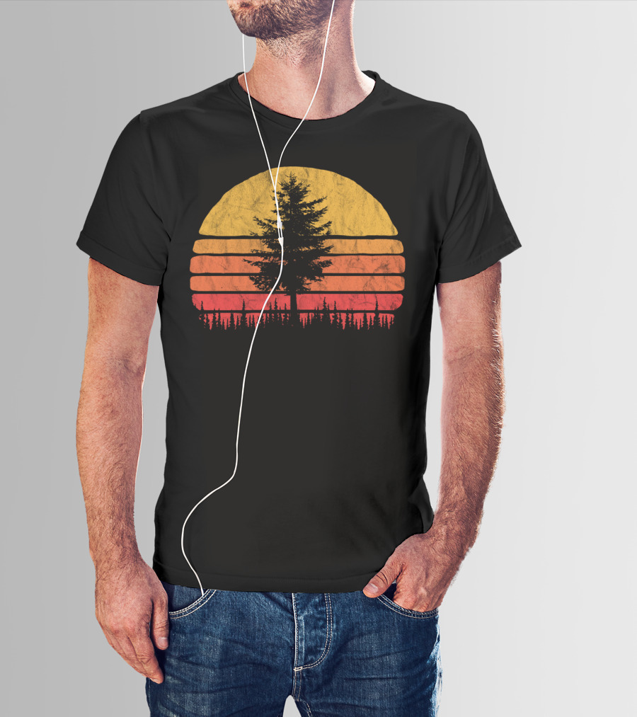 Retro Sun Minimalist Pine Tree Scenic T-Shirt