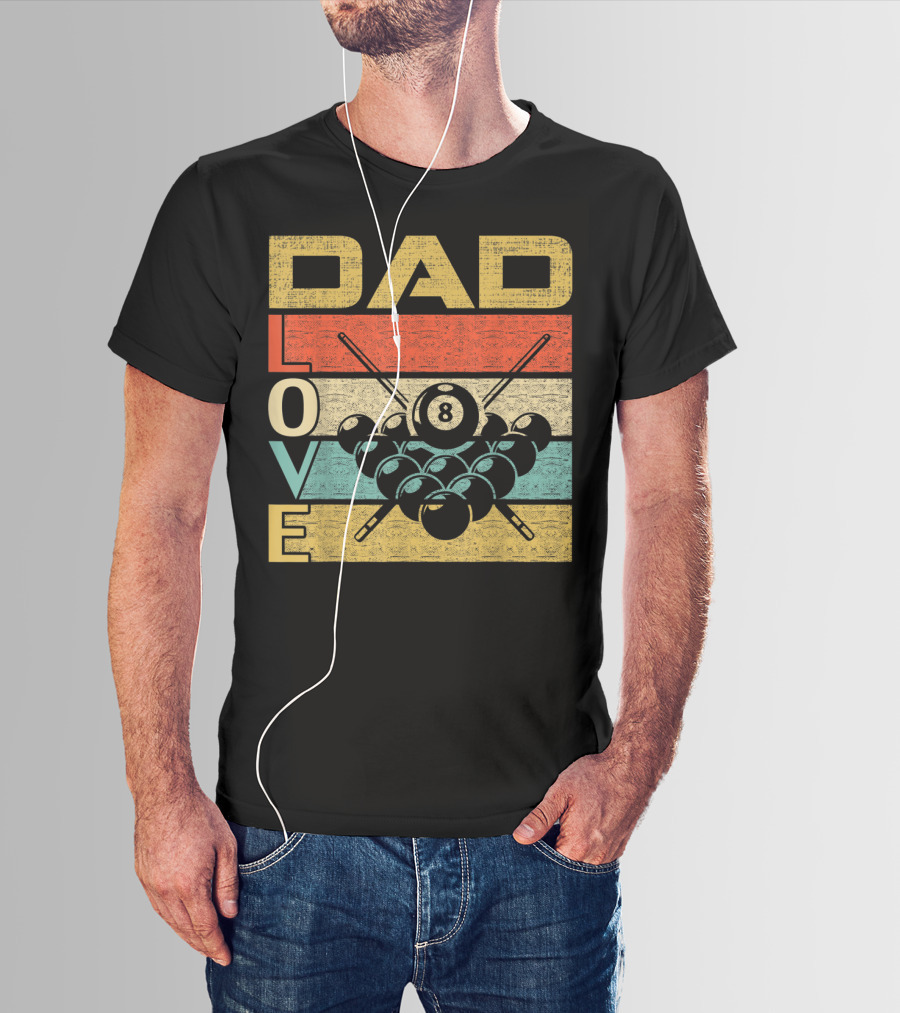 Dad Love Billiards 8 Ball Retro Vintage Father's T-Shirt