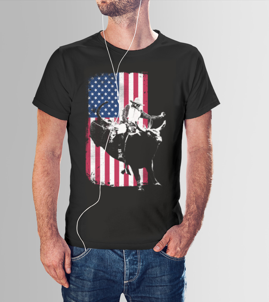 Rodeo Bull Rider American Flag Cowboy Patriot T-Shirt