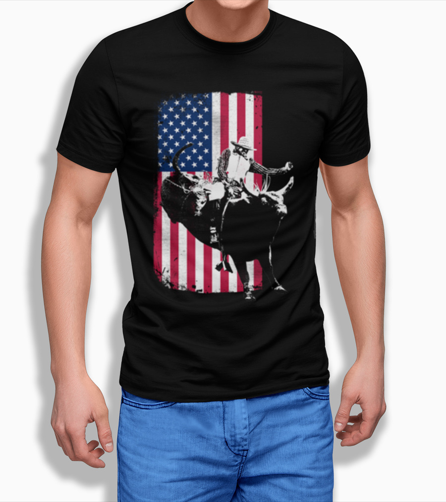 Rodeo Bull Rider American Flag Cowboy Patriot T-Shirt