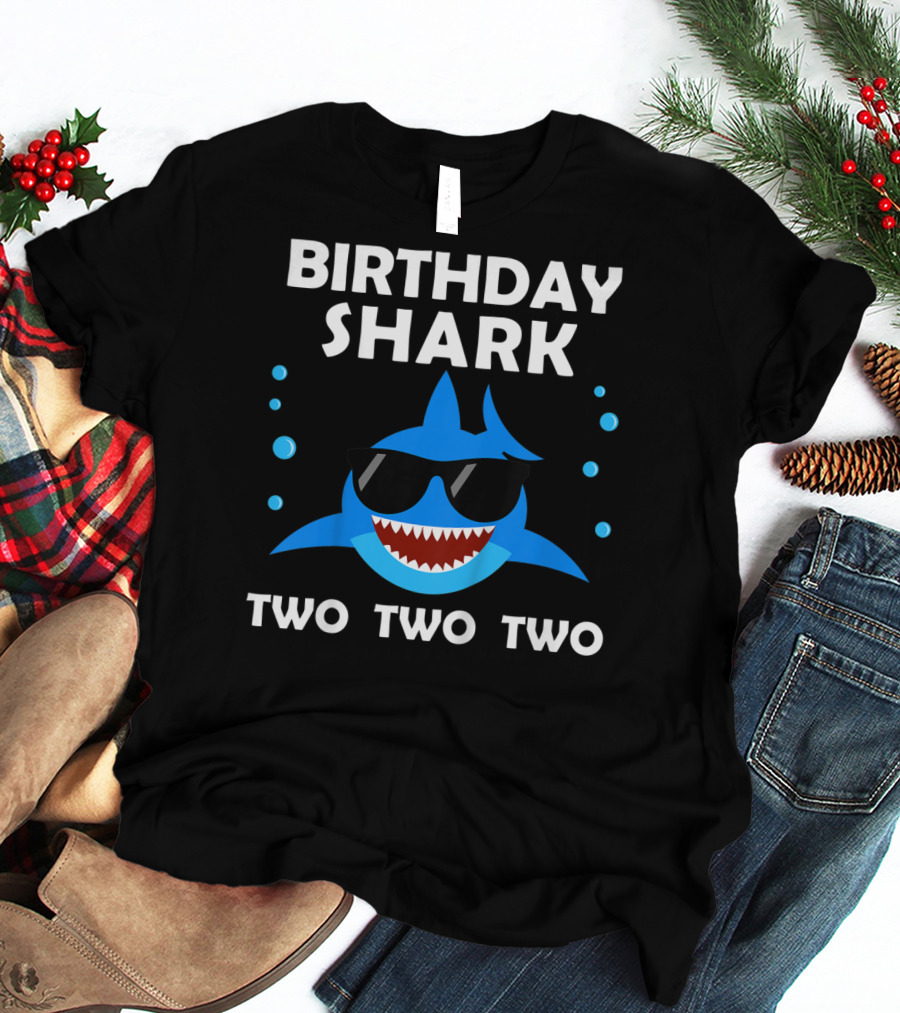 Birthday Shark Two Two Two Kids 2nd Birthday Boy Party T-Shirt