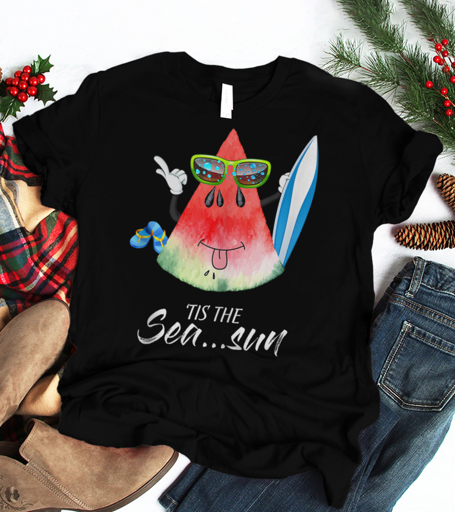 Tis The Sea Sun Melon Christmas Tree Summer Fun T-Shirt