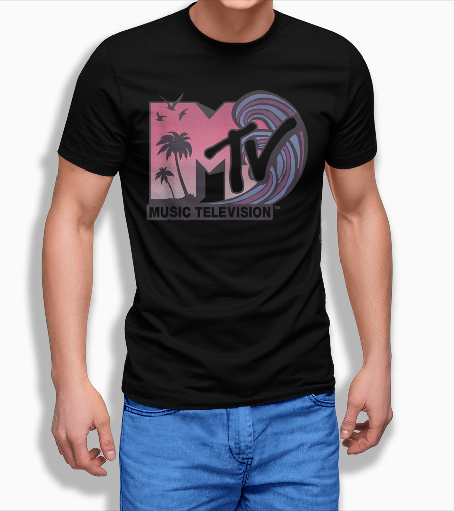 MTV Music Television Palm Trees and Waves T-Shirt
