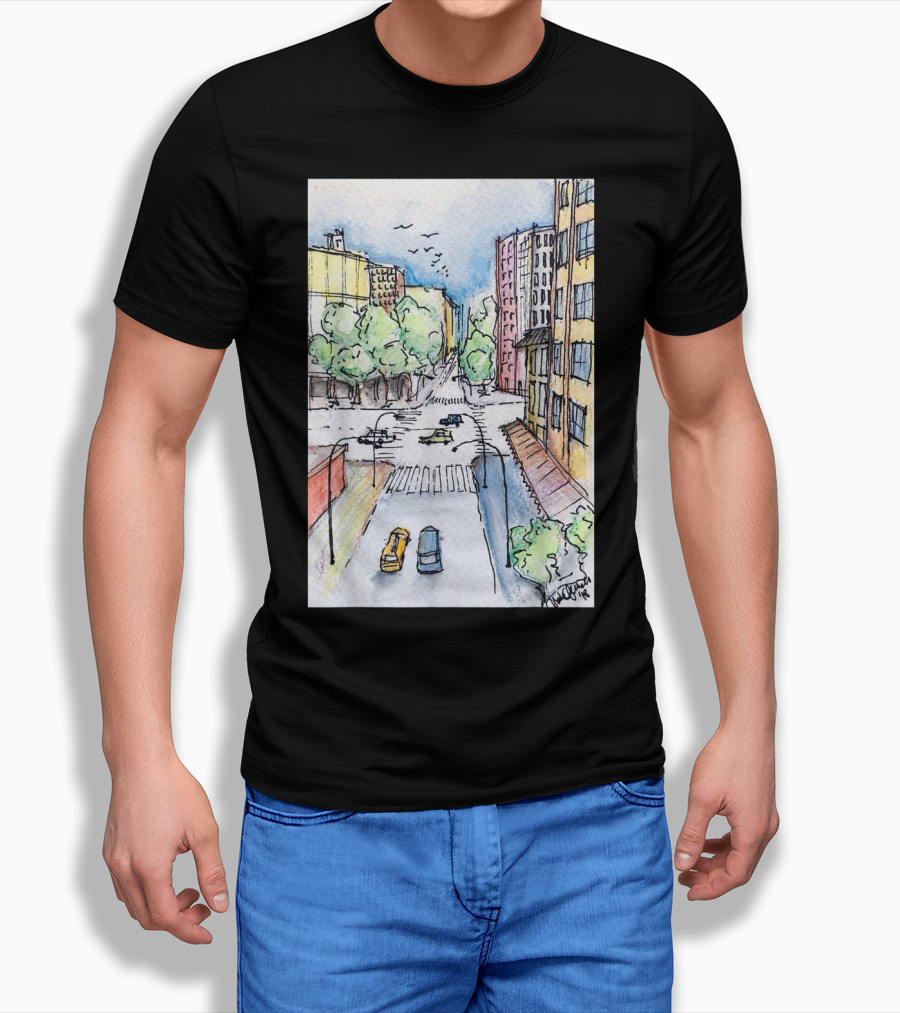 New York City Urban Street View From The Highline With Cars And Buildings T-Shirt
