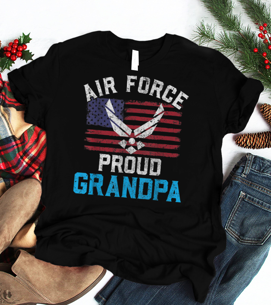 Proud Air Force Grandpa American Flag T-Shirt