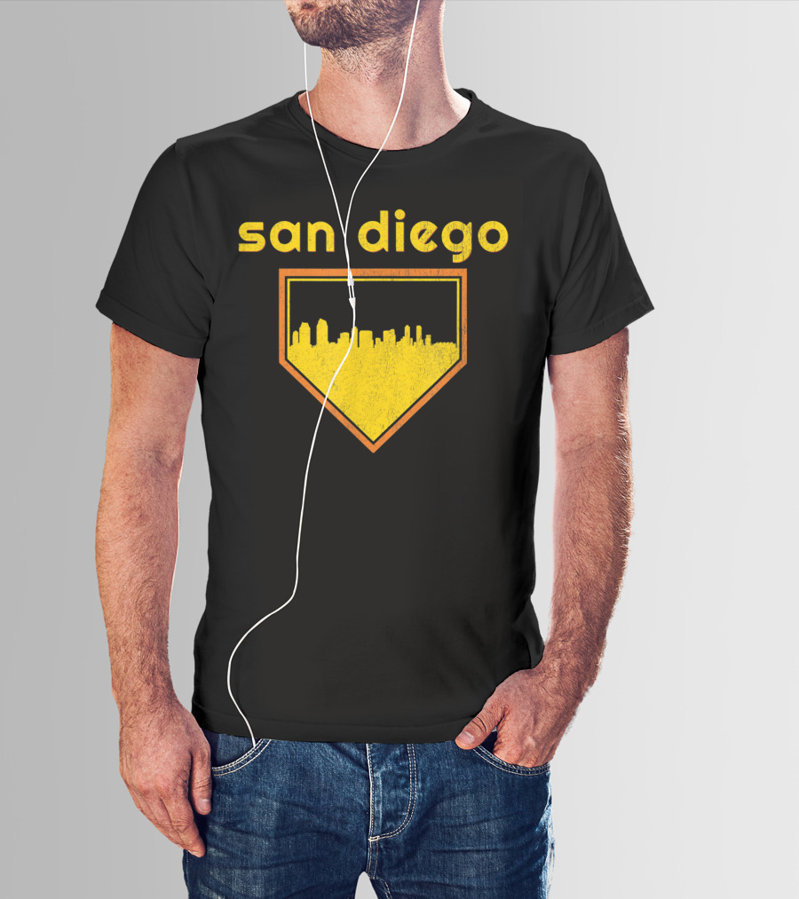 San Diego Skyline Home Plate Vintage Baseball T-Shirt