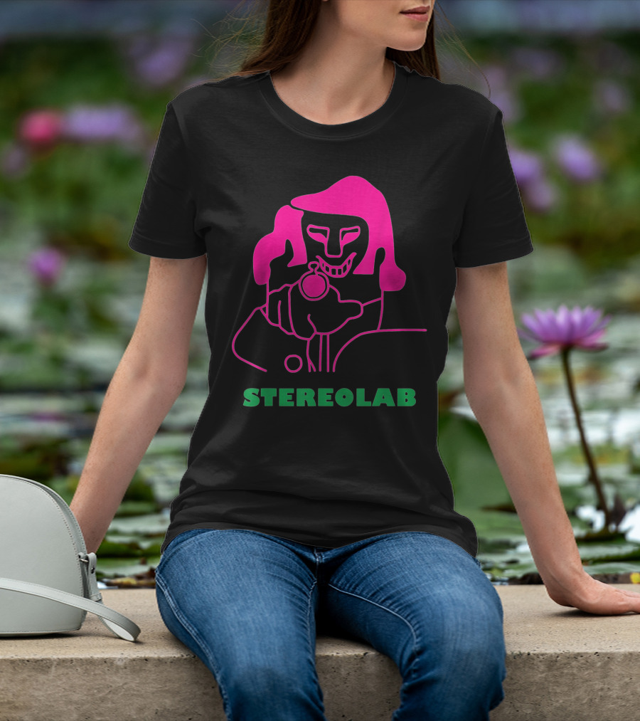 Stereolab Pink Abstract Figure Holding Stopwatch T-Shirt