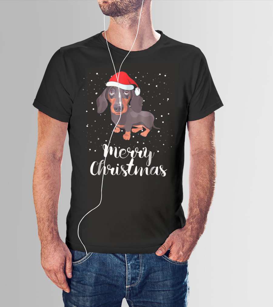 Merry Christmas Dachshund Santa Hat Family Matching Group T-Shirt