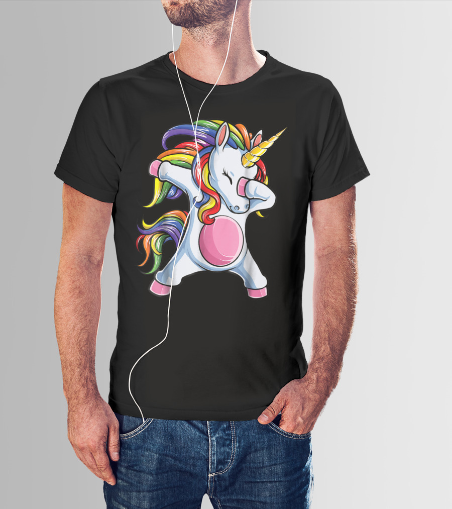 Dabbing Unicorn Kids Boys Girls Rainbow Colors T-Shirt