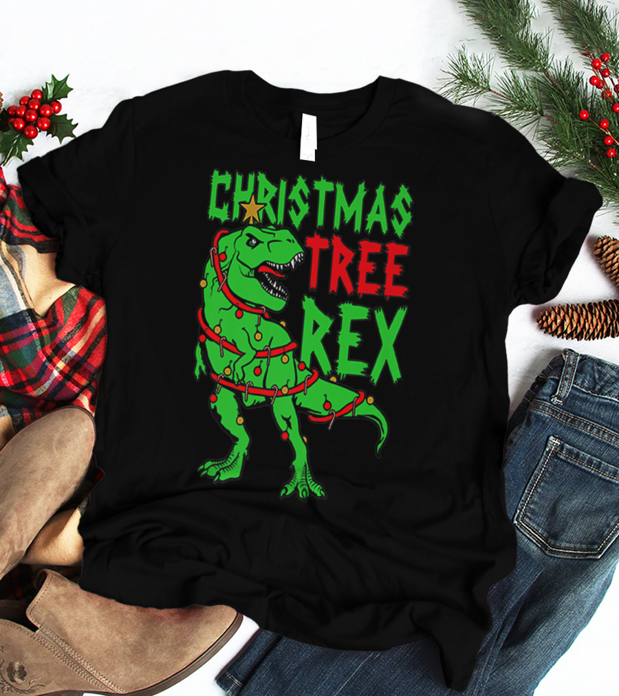 Christmas Tree Rex Dinosaur Boys T-Shirt