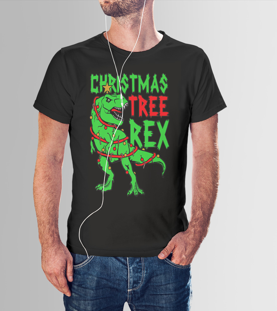 Christmas Tree Rex Dinosaur Boys T-Shirt