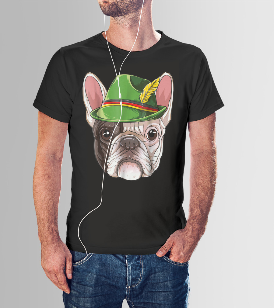 French Bulldog In Green Oktoberfest Hat With Feather T-Shirt