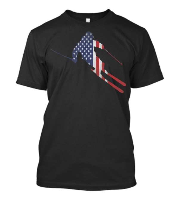 American Flag Skiing Silhouette For US Skiers T-Shirt
