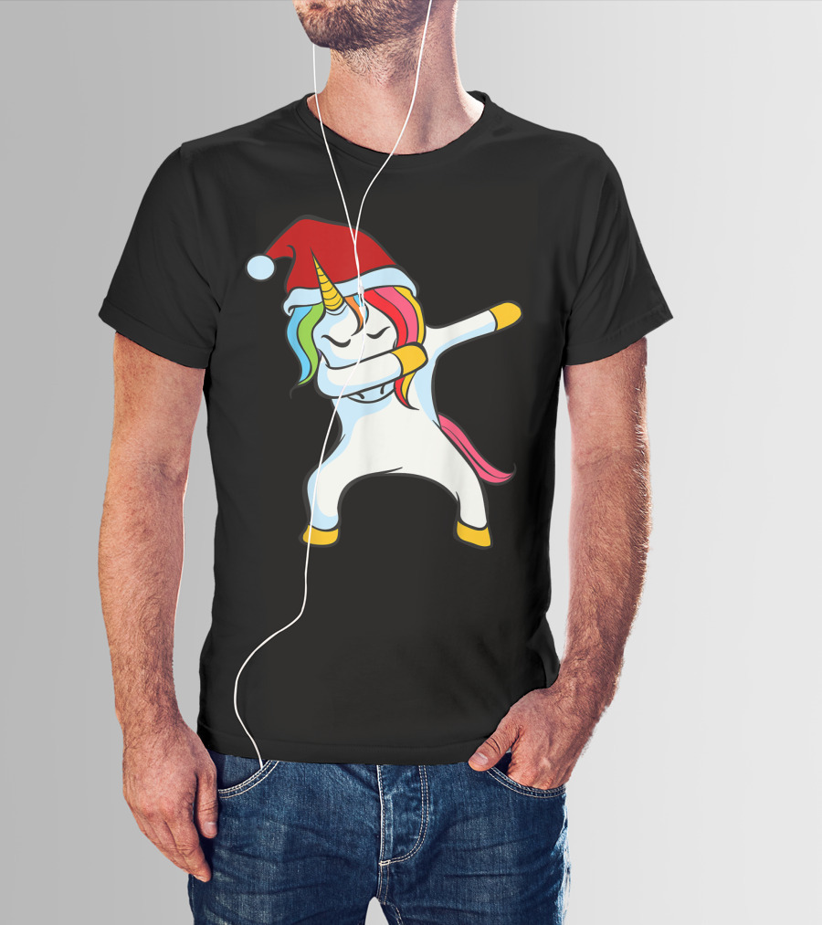 Santa Hat Dabbing Unicorn Christmas Magic T-Shirt
